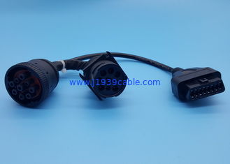 Black Deutsch 9 Pin J1939 Female to J1962 OBD-II 16 Pin Female and J1939 Male Split Y Cable