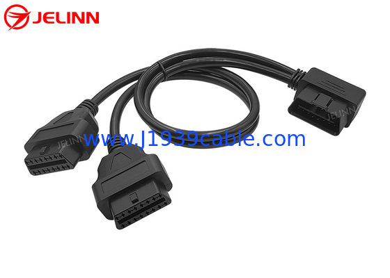 OBD2 OBDII 16 পিন রাইট এঙ্গেল পুরুষ থেকে দ্বৈত মহিলা রাউন্ড স্প্লিট ওয়াই ক্যাবল