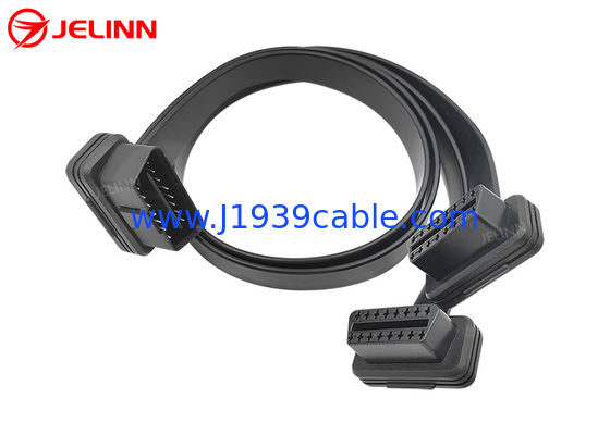 OBD2 OBDII J1962 ডান কোণ পুরুষ 24V থেকে দ্বৈত মহিলা ফ্ল্যাট Y কেবল