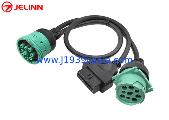 J1939 9 পিন টু OBD 2 OBD2 16 পিন স্প্লিটার Y ক্যাবল 9Pin ট্রাক জিপিএসের জন্য স্প্লিটার ওয়্যার হারনেস
